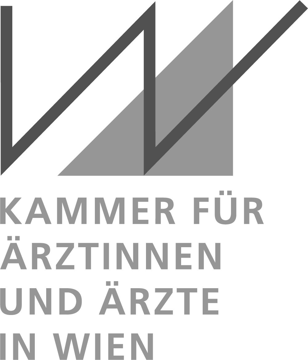 Logo der Ärztekammer für Wien mit stilisiertem „A“ und „Ä“ sowie der Aufschrift „Kammer für Ärztinnen und Ärzte in Wien“.