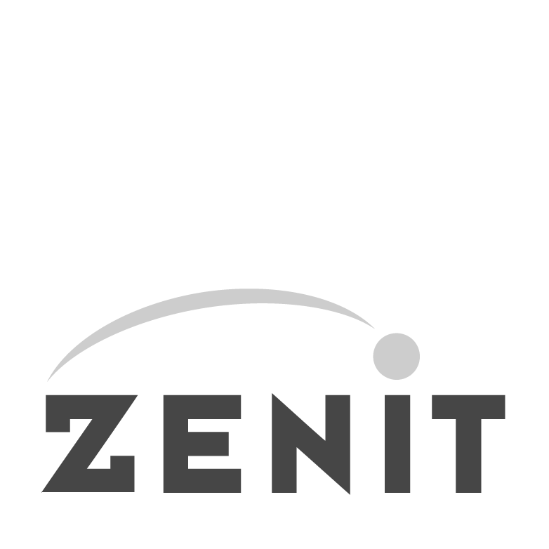 Das Bild zeigt das Logo von Zenit. Es besteht aus dem Wort "ZENIT" in Großbuchstaben und einem darüber schwebenden Punkt. Das Design ist minimalistisch und modern.