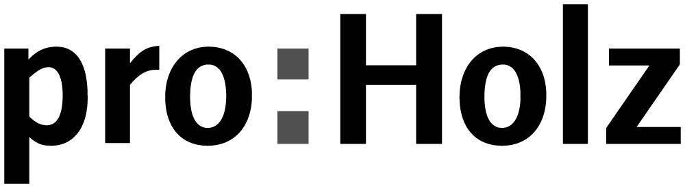 Logo des Vereins pro:Holz, das aus dem Wort "pro:Holz" in schwarzer Schrift besteht.