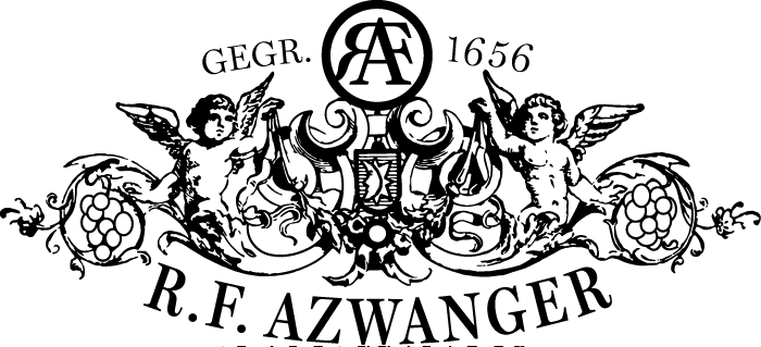 Das Bild zeigt ein historisches Siegel mit dem Monogramm "A" und der Jahreszahl 1656. Umgeben ist es von floralen Ornamenten und den Initialen "R.F. AZWANGER". Es stammt aus der Zeit des 17. Jahrhunderts.